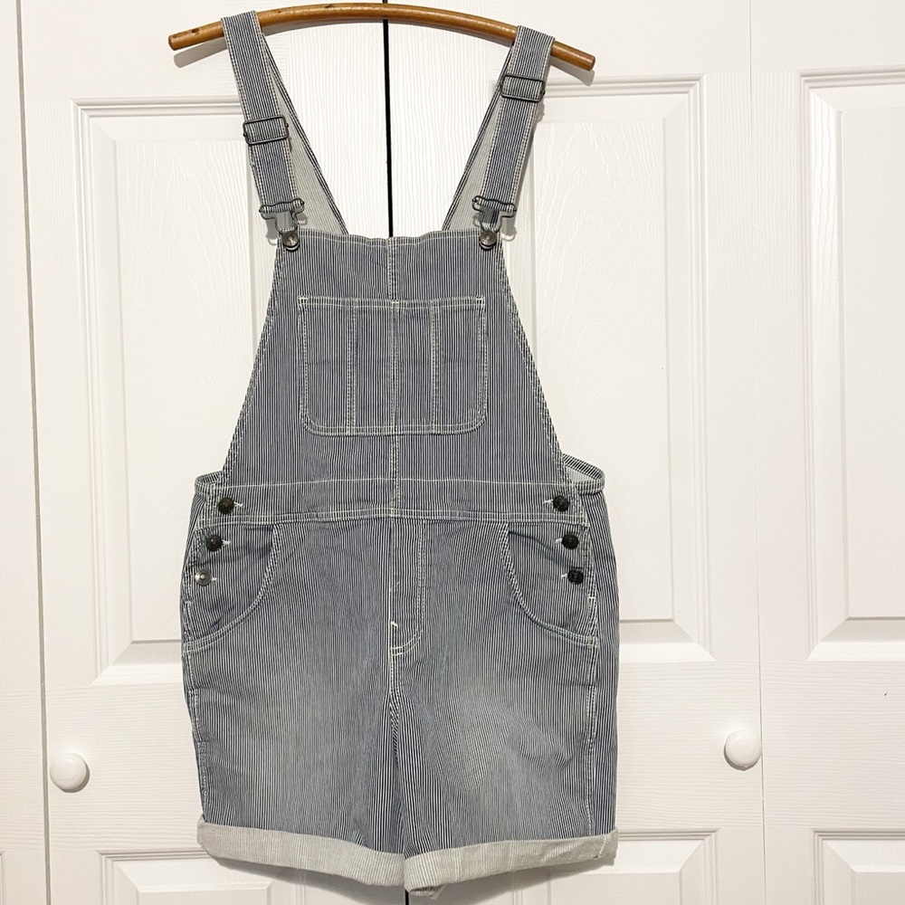 Stylish Women's Blue And White Stripe Denim Overalls